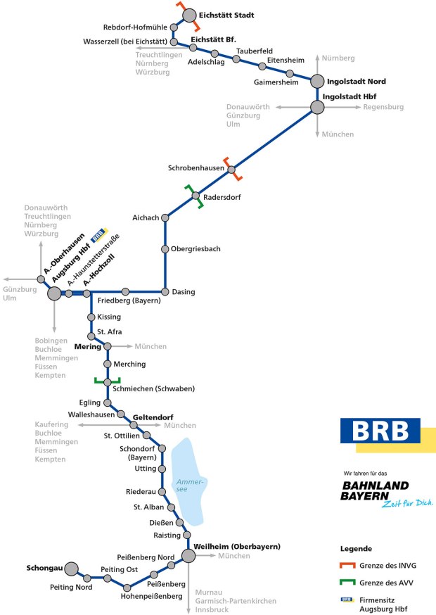 Streckennetz Bayerische Regionalbahn 